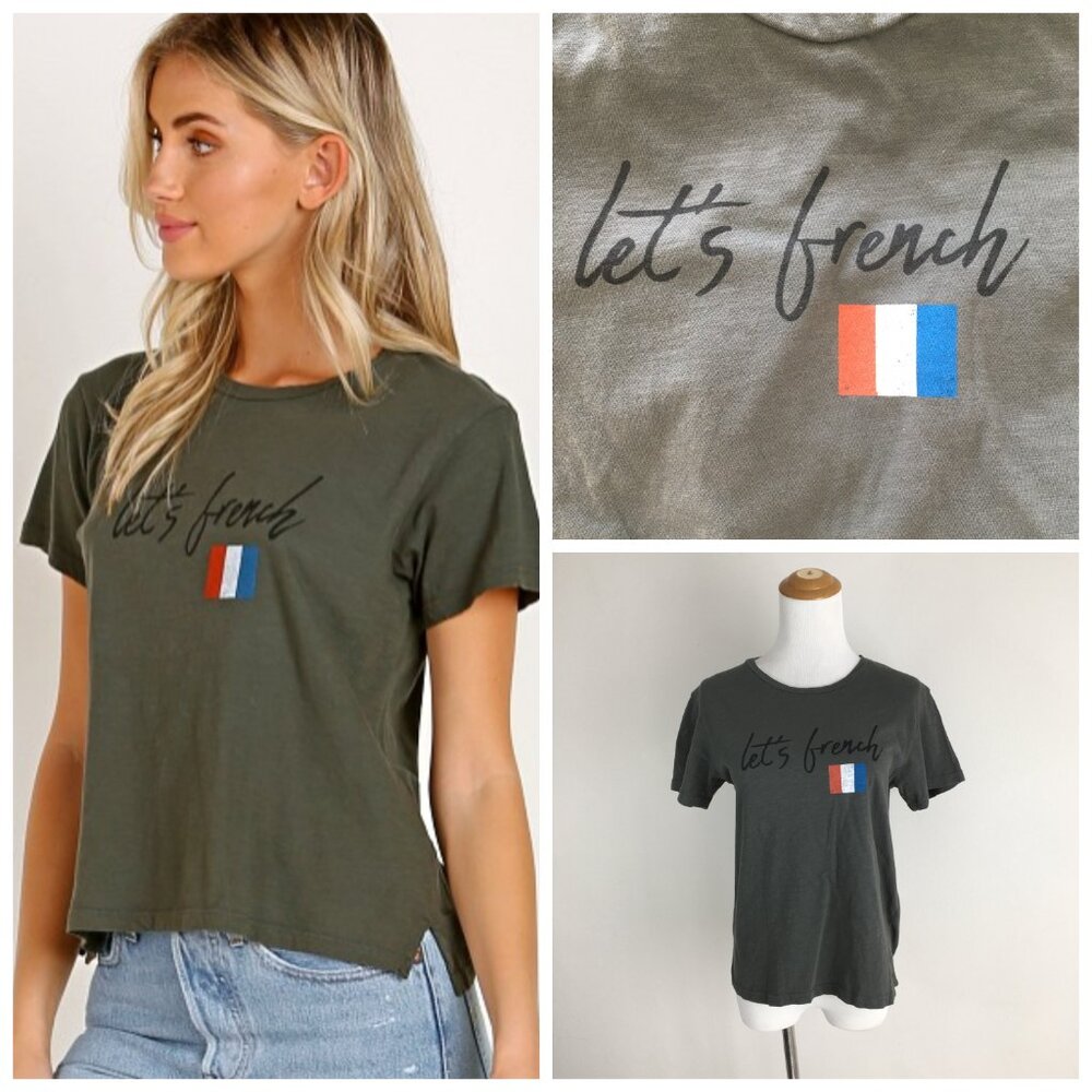 LNA Green LETS FRENCH Print Short Sleeve Tee Beluga Shirt